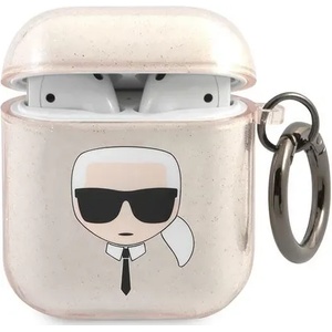 Karl Lagerfeld KLA2UKHGD калъф за AirPods златист, Glitter Karl`s Head (KLA2UKHGD)