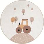 Mila Home Бежов детски килим подходящ за пране ø100 cm Tractor World - Mila Home (HKC-YuvHali-697-100x100)