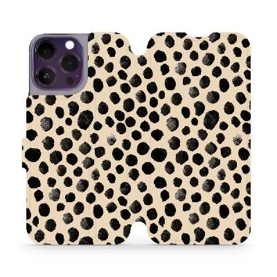 Flipové pouzdro Mobiwear - Apple iPhone 14 Pro Max - VA50S Černé puntíky (Knížkové flip pouzdro, obal, kryt na mobil Apple iPhone 14 Pro Max - VA50S Černé puntíky, materiál Umělá kůže + TPU - ochrana