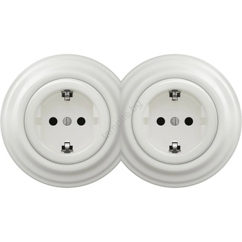 Image 1 of Reblig -Двойна ретро домашна розетка с рамка SCHUKO 230V бяла керамична (RG0008C)