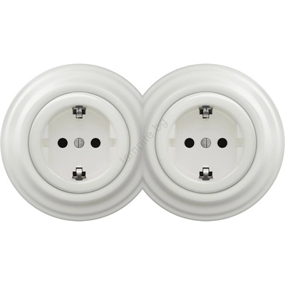 Reblig -Двойна ретро домашна розетка с рамка SCHUKO 230V бяла керамична (RG0008C)