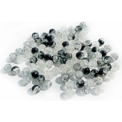 DP Craft Skleněné korálky s práskané 8mm, bílé,černé,šedé 100ks