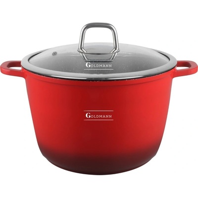 Goldmann Дълбока тенджера Goldmann GM-0624R, 24 см, 6.2 л, Мраморно покритие, Стъклен капак с отвор за пара, Индукция, Червен
