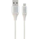 Gembird Премиум памучна оплетка Micro-USB кабел 2 м сребристо/бяло CC-USB2B-AMMBM-2M-BW2 (CC-USB2B-AMMBM-2M-BW2)