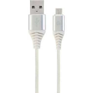 Gembird Премиум памучна оплетка Micro-USB кабел 2 м сребристо/бяло CC-USB2B-AMMBM-2M-BW2 (CC-USB2B-AMMBM-2M-BW2)