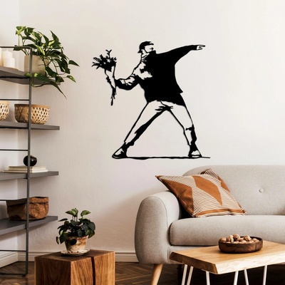 ASIR Nástěnná dekorace kovová BANKSY Protest, černá