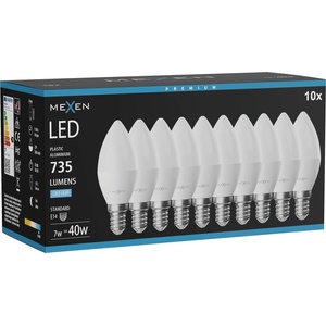 Mexen Nova 10x LED крушка E14, C37, 7W, Студена - 6500K, 735 lm - L102-E14-0765-01x10 (L102-E14-0765-01x10)