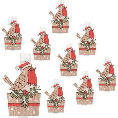 Anděl Přerov Ptáčci dřevění na kolíčku červená 2,5 x 3,5 x 0,3 cm, 9 ks