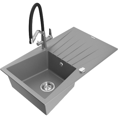 Mexen Cesar гранитна мивка с 1 отделение с отцедник и кухненски смесител Duo, сив - 6514-71-671701-07 (6514-71-671701-07)