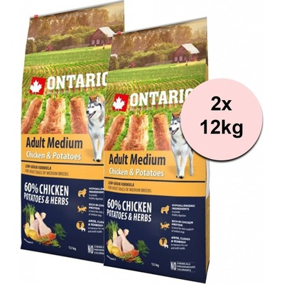 Ontario Adult Medium Chicken & Potatoes 2 x 12 kg