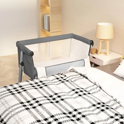 vidaXL Бебешко легло с матрак, тъмносиво, ленен плат (10296)