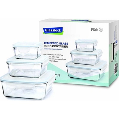 Glasslock Sklenené dózy set štvorcový 3 kusy Glasslock GL-155