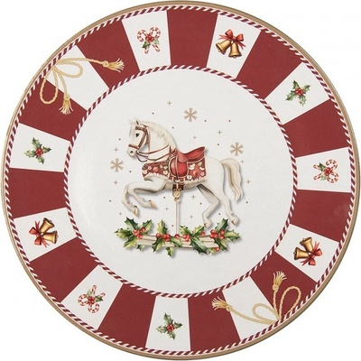 Clayre & Eef Vánoční servírovací talíř vánoční koník - Ø 33*1 cm