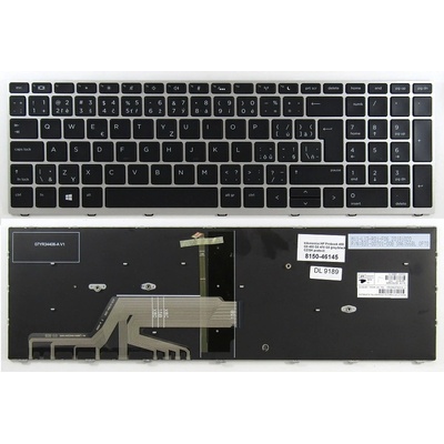 slovenská klávesnica HP Probook 450 G5 455 G5 470 G5 650 655 G4 G5 čierna CZ/SK podsvit - strieborný rámček