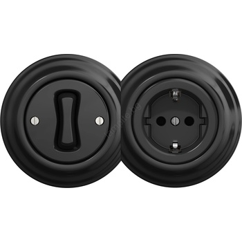 Kliklap - Ретро еднополюсен ключ № 1 и SCHUKO контакт 230 V с черна рамка (KA0017E)