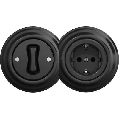 Kliklap - Ретро еднополюсен ключ № 1 и SCHUKO контакт 230 V с черна рамка (KA0017E)