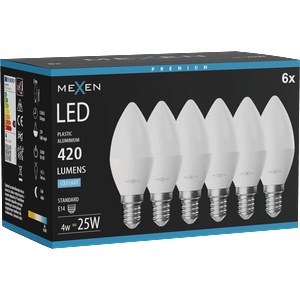 Mexen Nova 6x LED крушка E14, C37, 4W, Студена - 6500K, 420 lm - L102-E14-0465-01x06 (L102-E14-0465-01x06)