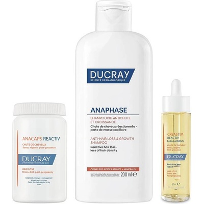 Ducray Комплект - Шампоан против косопад, Лосион и Добавка, 200 + 60 ml + 30 капсули