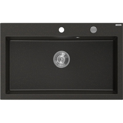 Mexen Elix гранитна мивка с 1 корито 800 x 500 мм, черна/златист металик, сифон (6527801005-75)