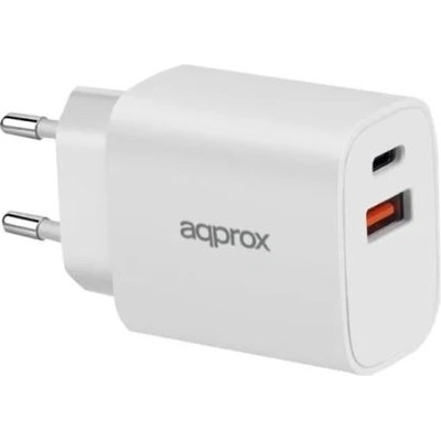 Approx Зарядно за телефон - USB Type-C, USB-A порт, 20W бързо зарядно устройство + 1 м USB Type-C кабел, бял APPUSBWALL20W (APPUSBWALL20W)