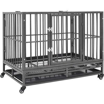 vidaXL Klec pro psy s kolečky 92 x 62 x 76 cm ocel černá a stříbrná 9799.171491