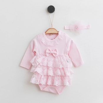 Myrat Baby Боди рокля с дантела и лента за глава, розово