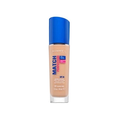 Rimmel London Match Perfection 24HR SPF20 Foundation течен фон дьо тен за уеднаквена и изсветлена кожа 101 Classic Ivory 30 ml