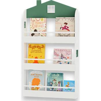 Ginger Home Детска етажерка за книги и играчки Къщичка, 3 рафта, дърво, 60x12x106 см