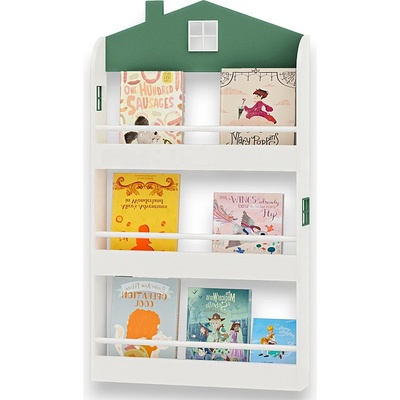 Ginger Home Детска етажерка за книги и играчки Къщичка, 3 рафта, дърво, 60x12x106 см