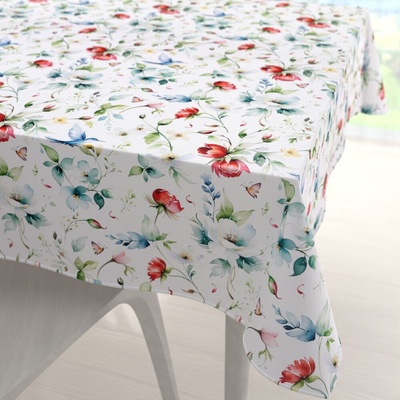 Biante Teflónový štvorcový obrus TF-116 Akvarelové kvety s kolibríkmi na bielom 140x140 cm