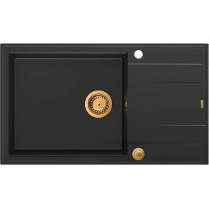 Quadron Unique Evan 136 XL вградена мивка от композит, въглеродно черно - медна 86x50 см (HCQE58650U7_PVDC1_P2O) Мивка за вграждане