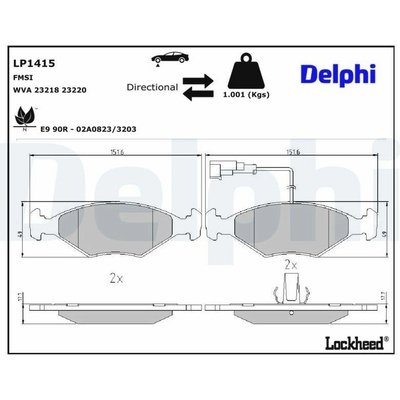 Sada brzdových destiček, kotoučová brzda Delphi LP1415