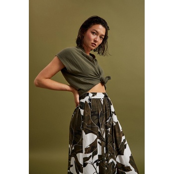 Moodo Памучна блуза с V-образно деколте маслинена Moodo Moodo | Zelen | ЖЕНИ | XS