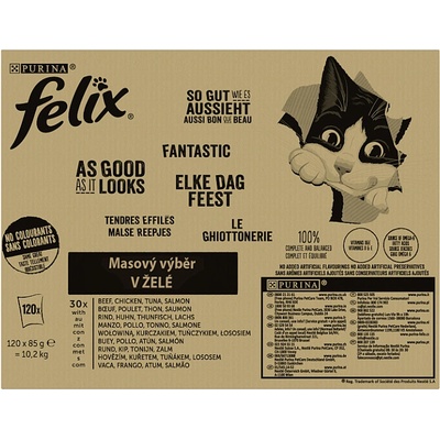 Felix Fantastic hovězí, kuře, losos, tuňák jelly 120 x 85 g – Zbozi.Blesk.cz