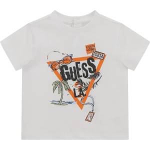 GUESS Бяла тениска с детайли и оранжево лого Guess за бебе момче