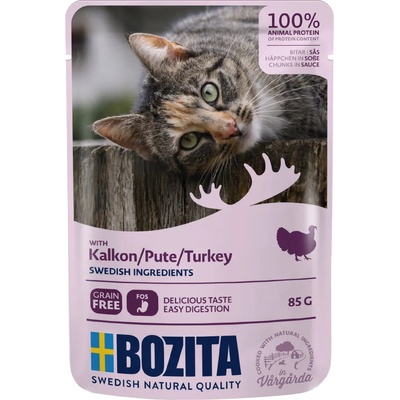 Bozita 12x85г Bozita хапки в сос, консервирана храна за котки - пуешко