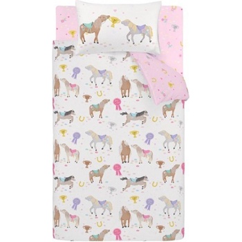 Catherine Lansfield Розово/кремаво единично детско спално бельо 135x200 cm Happy Horses - Catherine Lansfield (BD/61147/W/SQS/CR)