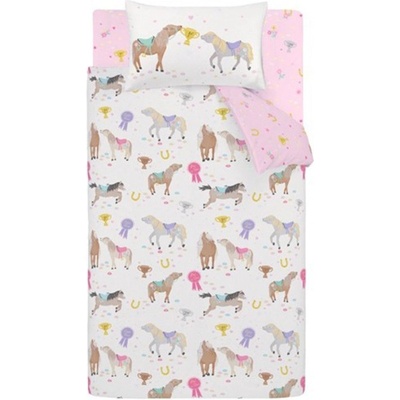 Catherine Lansfield Розово/кремаво единично детско спално бельо 135x200 cm Happy Horses - Catherine Lansfield (BD/61147/W/SQS/CR)