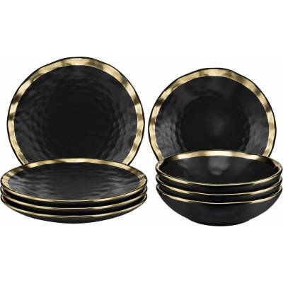 HowHomely Keramická súprava tanierov Lissa Black Gold 8 ks