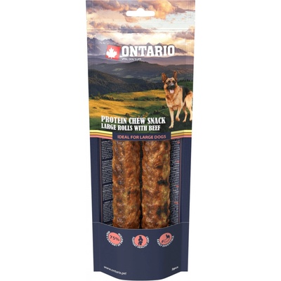 ONTARIO Large Dogs Protein Chew Snack Large Rolls with Beef 25,4 cm 2 ks
