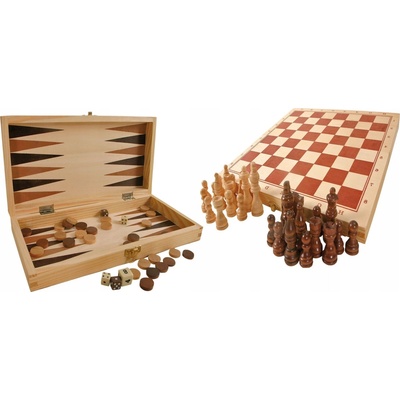 ŠACHY a VRHCÁBY dřevěné + backgammon 3v1
