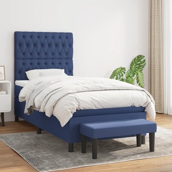 vidaXL Боксспринг легло с матрак, синьо, 100x200 см, плат (3136819)