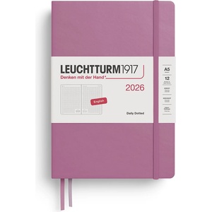 Leuchtturm1917 372781 Daily Calendar Dotted Medium (A5) 2026, Dusty Rose, English (372781)