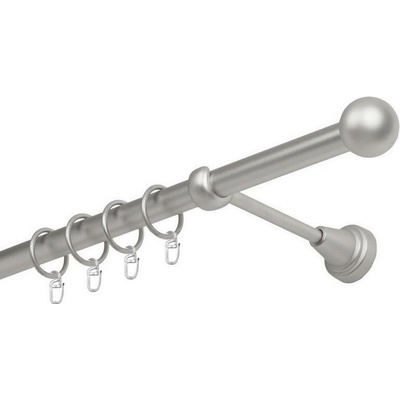 OK-GarnýžeCZ Garnýž kovová jednořadá 19mm Koule satina 170 cm do stěny / kroužky s háčkem