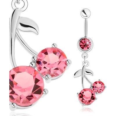 Šperky eshop piercing do bříška z oceli stříbrný odstín růžové třešně lesklé lístky S62.25