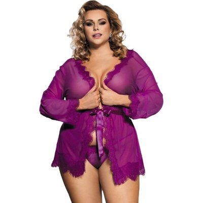 Sheer Lace Trim Purple Robe – Zboží Dáma