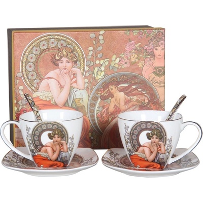 Home Elements Šálky s podšálky a lžičkami Mucha světlý 2 x 250 ml