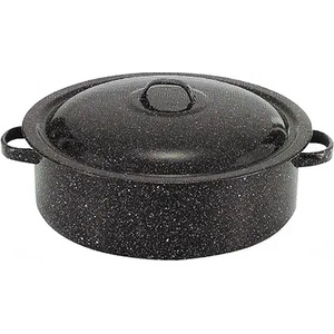 Румънски емайл РЯ-Тава кръг с дръжки Ø57xh20cm 53L С КАПАК - ЧЕРНА (1515+39/57) (0160250)