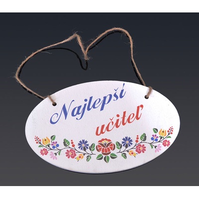 Tabuľka drevená elipsa 18x11cm Najlepší učiteľ 1