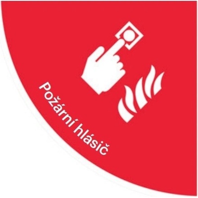 Samolepicí plošné protiskluzové značení (čtvrtkruh), ''požární alarm'' – fólie, 900×900 mm